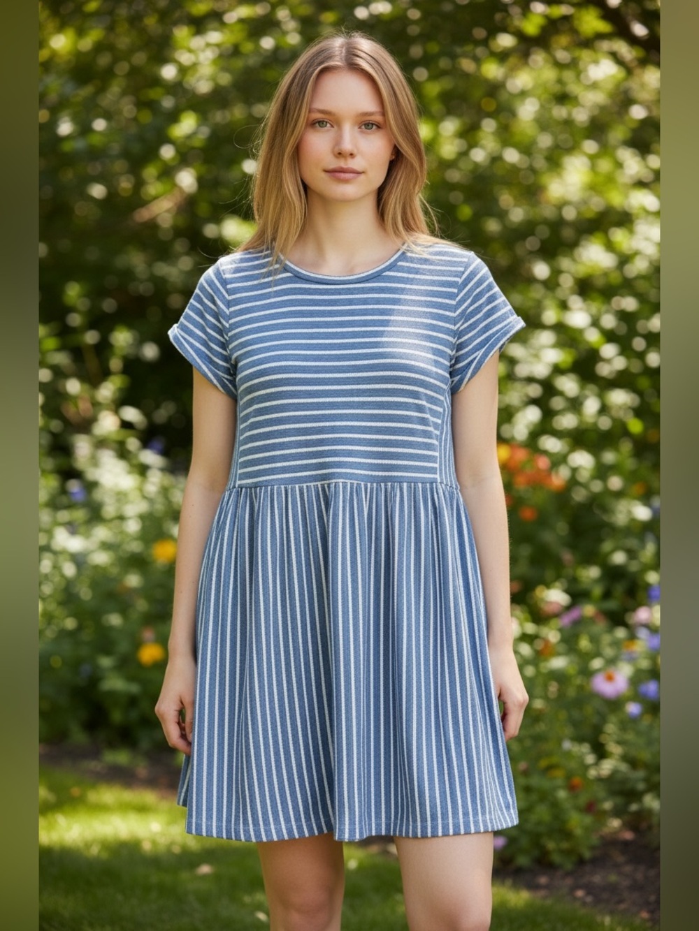 LOFT Blue and White Striped Mini Dress